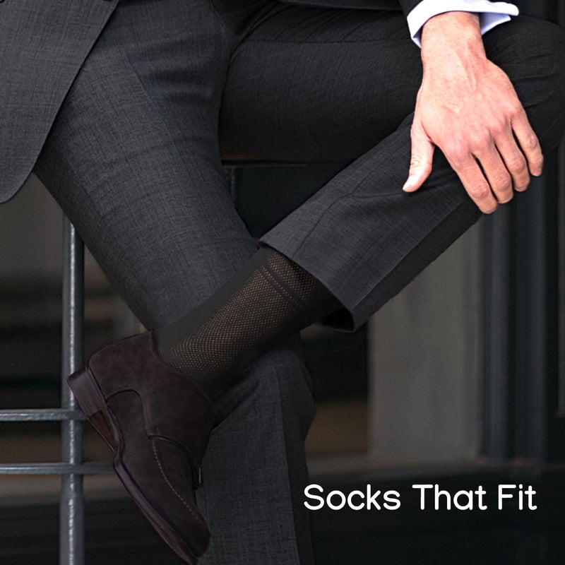 Duna 5 Pairs Cotton Mens Dress Socks - Ultra Thin Breathable Lightweight Crew Length Formal Suit Socks size 9-11 Black - Image 3